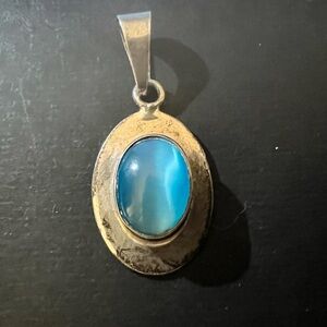 925 Sterling Silver Blue Tiger Eye Imitation Pendant